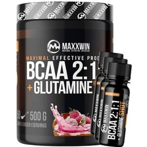 Maxxwin BCAA + GLUTAMINE 500 g - malina + 3x Shot 60 ml ZDARMA