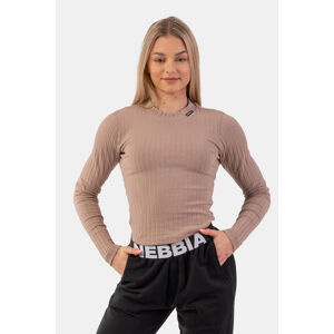 Nebbia Žebrované tričko s dlouhým rukávem z organické bavlny 415, M, hnědá